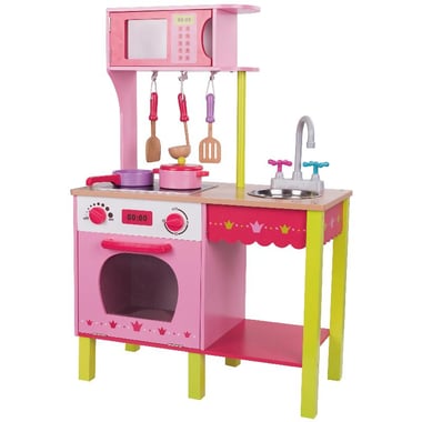 Roco Wooden Kitchen Set Kid's Pretend Play, Pink, 3 Years and Above