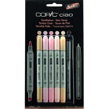 COPiC Ciao 5 + 1 Set - Skin Tone Graphic Art Marker, Assorted Color, Twin Tip