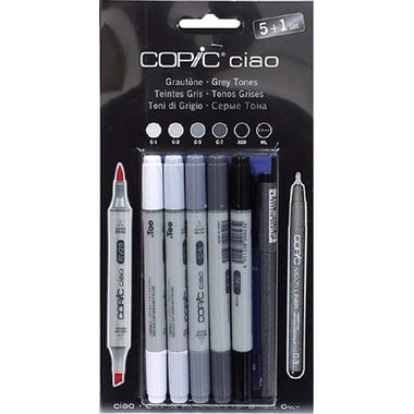 COPiC Ciao 5 + 1 Set - Grey Tone Graphic Art Marker, Assorted Color, Twin Tip