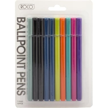 Roco Dry Ink Pen, Assorted Ink Color, 1 mm, Ballpoint, 10 Pieces