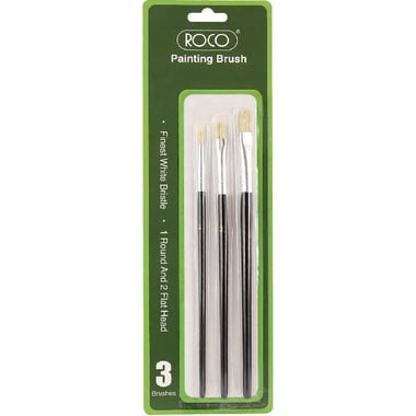 Roco Long Handle Artist Brush, Bristle, Round, Acrylic, 2", 3 Pieces