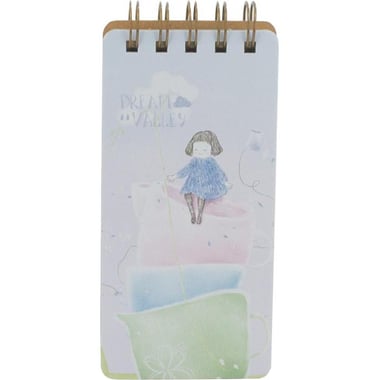 Roco Dream Valley Memo Notebook, Girl and Cup, 5.9" X 2.7", 109 Pages, Lined, White
