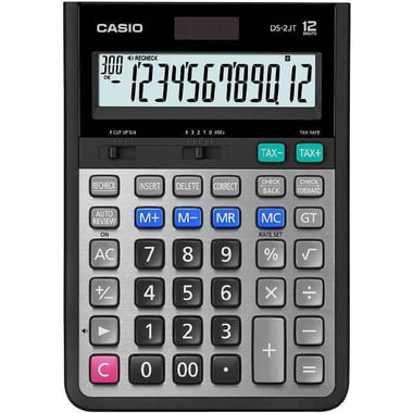 كاسيو DS‎-‎2‎JT آلة حاسبة للمكتب، 12 رقم، شاشة بعرض  كبير، رمادي‎/‎أسود