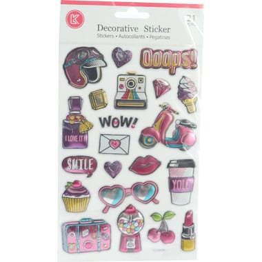 Pop-up Stickers, "Ooops";"YOLO" Embossed, 20 Pieces