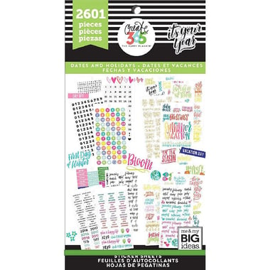 كرييت 365، ملصقات، Dates and Holidays، Happy Planner، 30‎ Sheets (2601‎ Pieces)