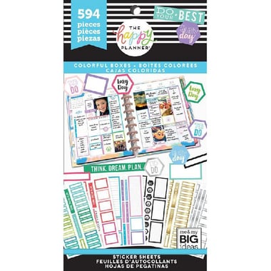 me & my BIG ideas Create 365 Stickers, Colorful Boxes, Happy Planner, 30 Sheets (594 Pieces)