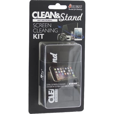 4Clean Clean & Stand 15 ml Screen Cleaner;15 X 18 cm Ultra Soft Microfiber Cloth Screen Cleaning Kit, 15 ml Cleaner;15 X 18 cm Cloth