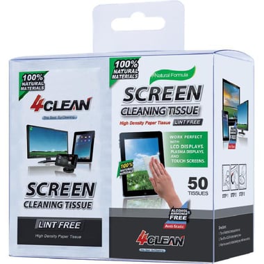 4Clean Screen Cleaning Tissue, 50 Pieces Screen Cleaning Kit, 21 X 12.7 cm Cleaning Tissue, White