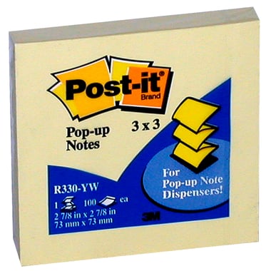3M Post-it R330 Standard Self Stick Notes, Pop Up Fan-pad Refill, Square, 3" X 3", 100 Notes, Yellow