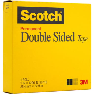 3M Scotch Permanent Double Sided Tape, 1" X 1296", Clear