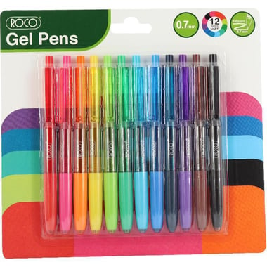 Roco Gel Ink Pen, Assorted Ink Color, 0.7 mm, Ballpoint, 12 Colors