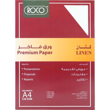 Roco Specialty Paper, Linen, White, A4, 120 gsm, 100 Sheets