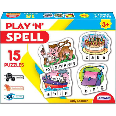 Frank Early Learner Play 'N' Spell: Attractive Word Puzzles Letters & Numbers Puzzle, 15 Puzzles, English, 3 Years and Above