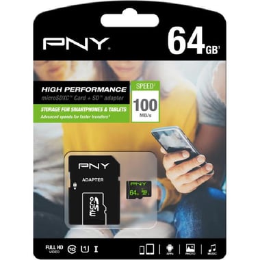 PNY TECHNOLOGIES SDU64GHIGPER-1-EF MicroSDHC, 64 GB, Class 10: Max 100 Mbps Speed Performance