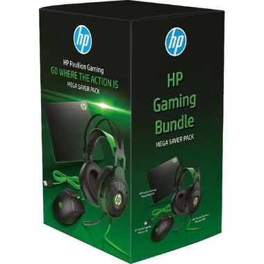HP Pavilion Gaming 3-in-1 Mega Saver Pack Headset 600;Mouse 300;Mouse Pad 300, for Gaming Laptop/Gaming Desktop Computer/Gaming CPU, Black/Green