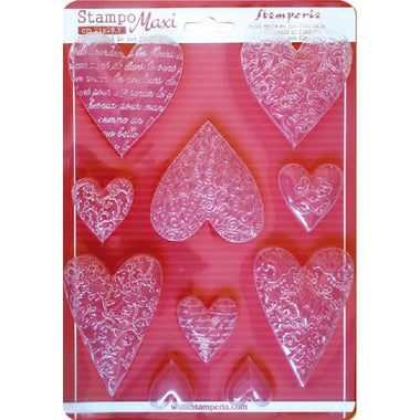 Stamperia Stampo Maxi, Mould, Textured Hearts, Clear