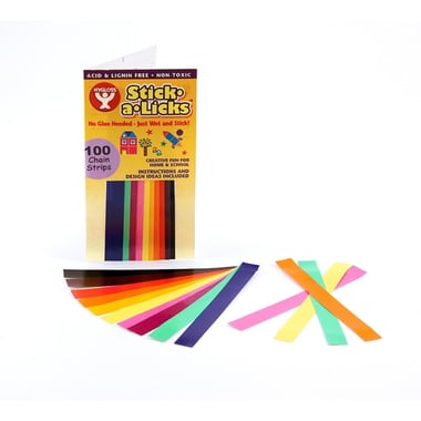 Hygloss Stick-A-Licks Super Chain - Paper Strips Pre-gummed Color Paper, 1" X 8", Assorted Color