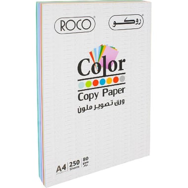 روكو ورق تصوير كولور، عادي، ملون بيج، أزرق، أخضر، وردي، أصفر، A4، 80‎ gsm، 250 ورقة