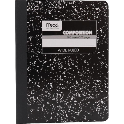 Mead Composition Notebook, 7.5 X 9.75 in, 200 Pages (100 Sheets), Wide Ruled, Black Marble