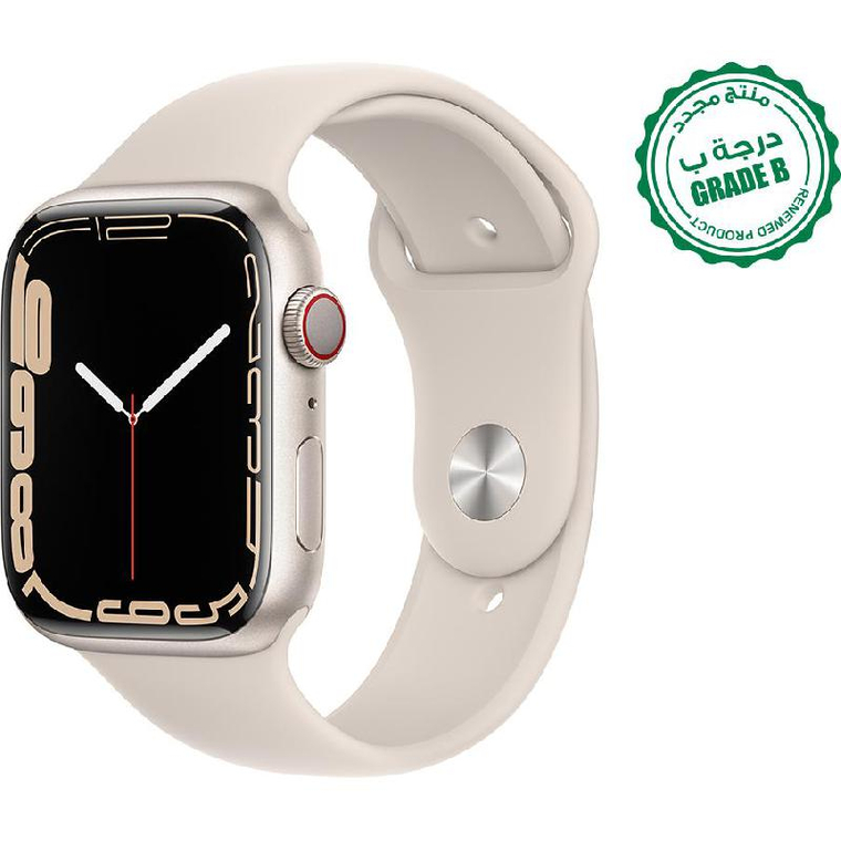 Renewed Grade B Apple Watch Series 7 45, GPS + Cellular, eSIM Supported, Starlight Aluminum Case/Starlight Sport Band